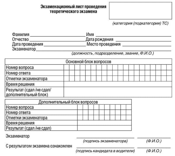 купить лист сдачи теоретического экзамена ПДД в Владивостоке